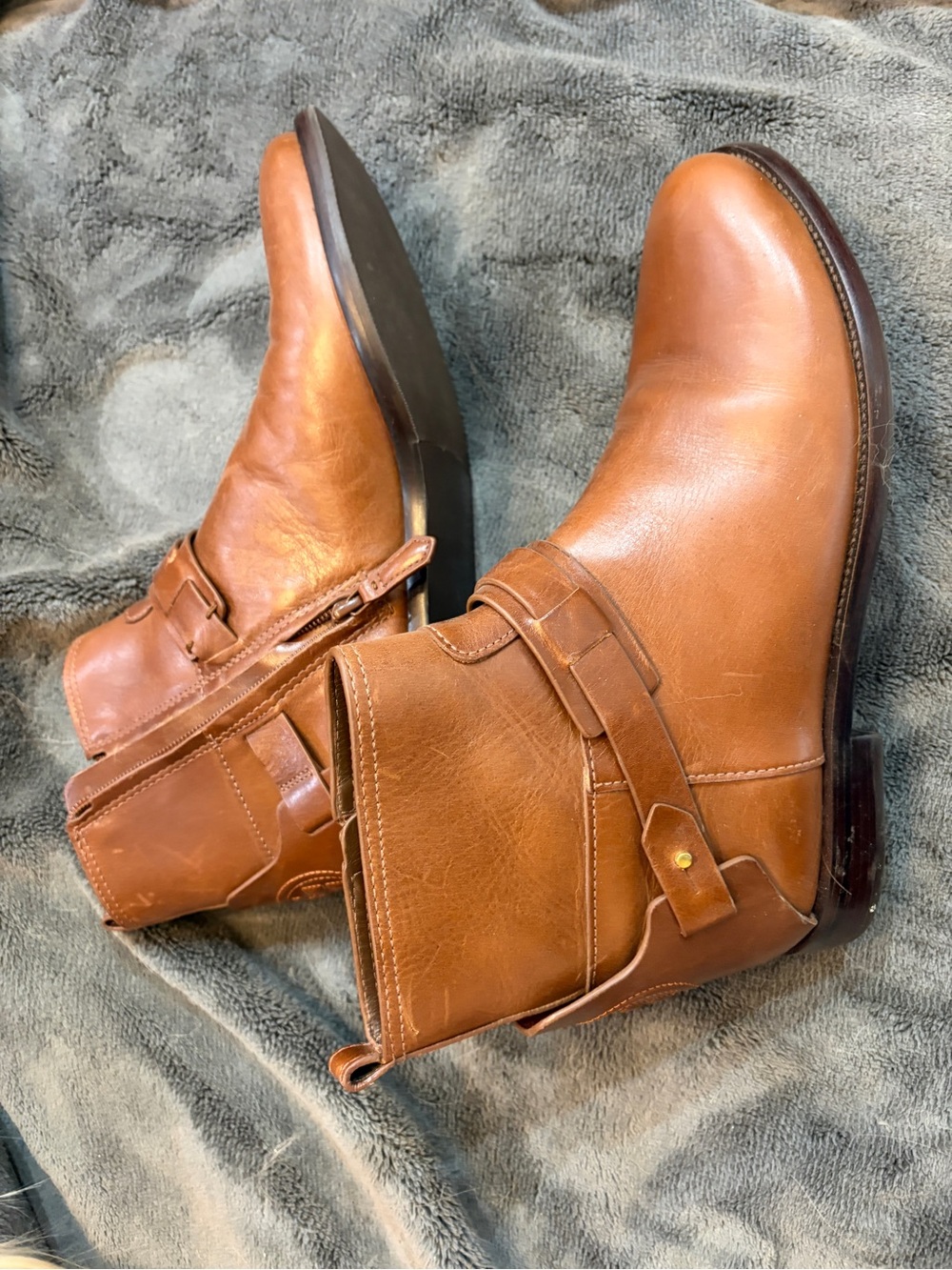 Tory Burch Cognac Leather Ankle Booties with Strap Detail